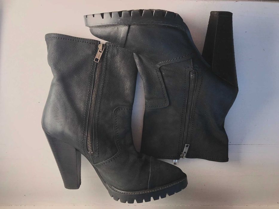 Czarne skórzane botki Zara 38 skóra naturalna 23,8 cm