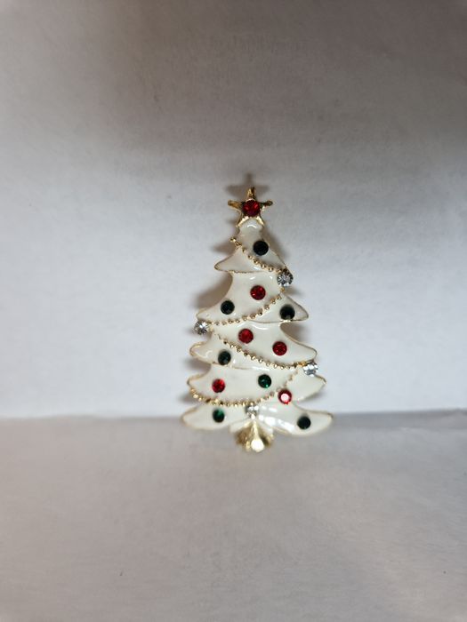 Broszka choinka biała cyrkonie