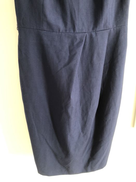 Granatowa letnia sukienka r.36 S z krótkim rękawem do kolana biurowa