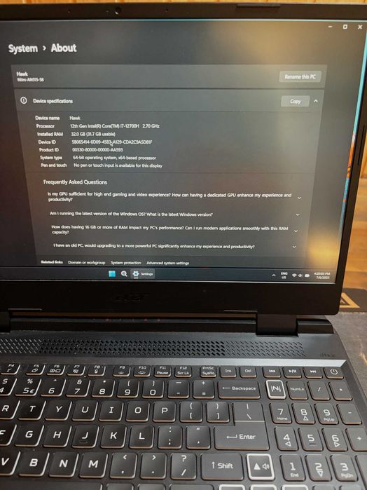 Acer Nitro 5, 15.6", 144 Hz / i7-12700H / 32 GB / 512GB / RTX3060 6GB