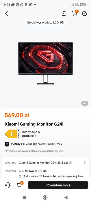 nowy nieużywany monitor gamingowy Xiaomi G24i
