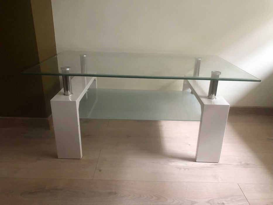 Biała, szklana, lakierowana ława BODZIO. Wymiary 100cm x 60cm