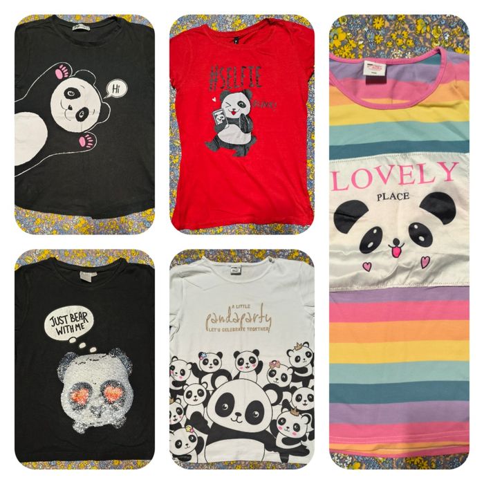 Zestaw bluzeczek t-shirtów z pandami roz. 158-164