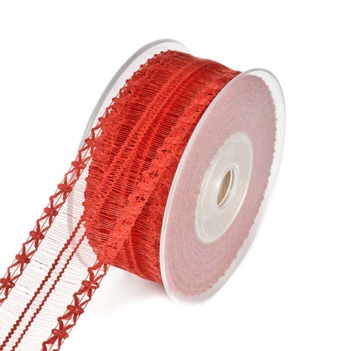 Wstążka żyłkowa Krzyżyki Czerwona 4cm/10m