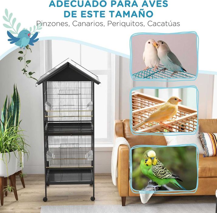 NOVO - Gaiola para aves, 2 andares com rodas 168cm