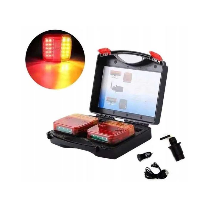 Zestaw lampy bezprzewodowe tylne led do przyczepy na magnes w walizce