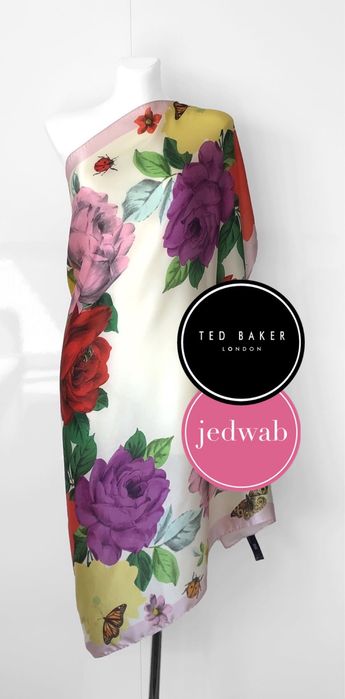 Chustka Ted Baker jedwab jedwabna silk kwiaty biedronki ważki motyle cottagecore