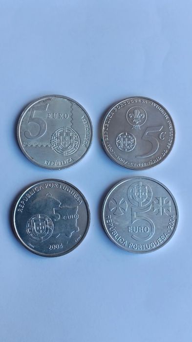 4 moedas prata de 5€ diversas de Portugal