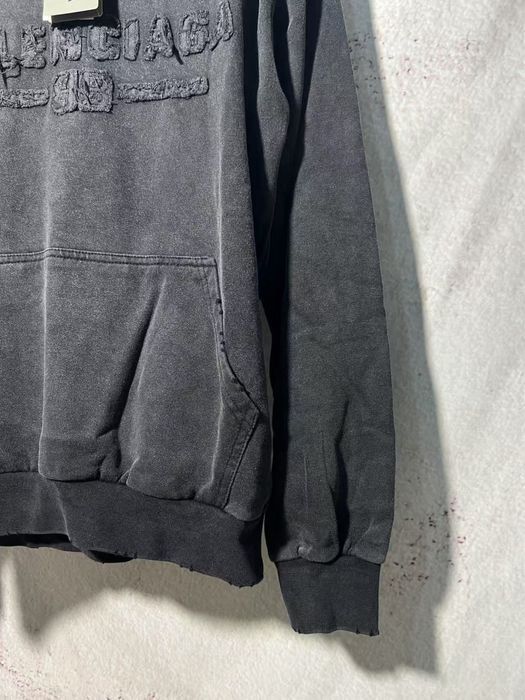 Худи BALENCIAGA рванное мужское унисекс черное пораанное винтажное
