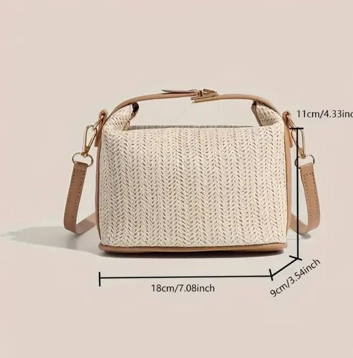 Сумка женская белая бежевая через плечо плетенная