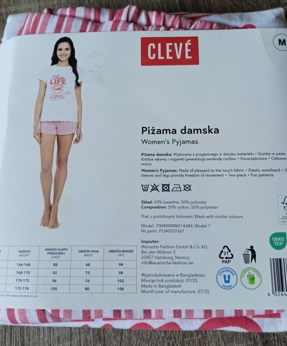 Piżama damska krótki rękaw M  Cleve