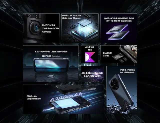 Смартфон Hotwav T7 Black 4/128Gb 6280mAh Противоударный телефон+стекло