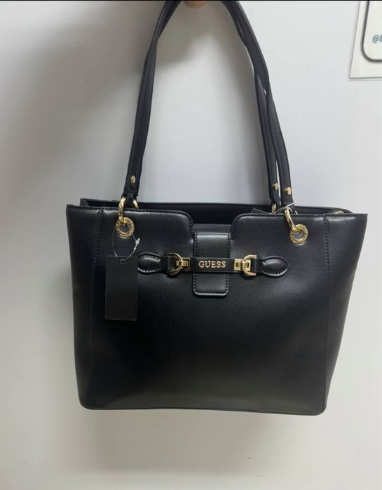 Шопер Guess чорний і сірий прінт