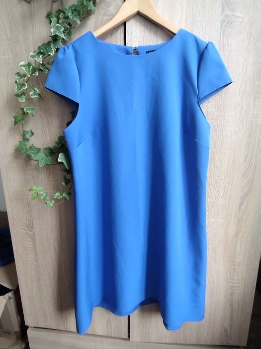 Elegancka chabrowa trapezowa sukienka Uplander / Kobaltowa (Rozmiar 42 / XL)
