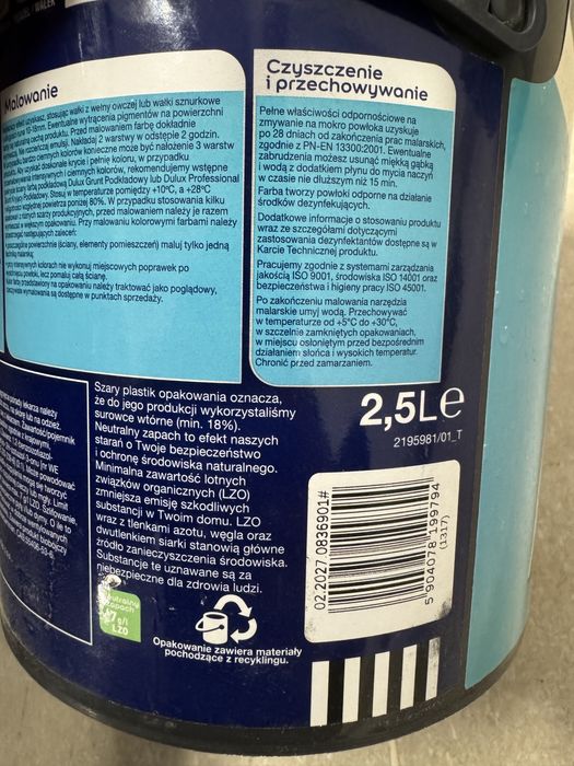 Farba Dulux Easy Care Kuchnia i Lazienka Biała 2 szt 2,5 l
