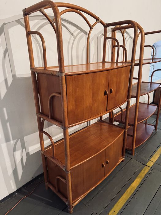 Komplet 2 włoskich regaów marki Roberti Rattan,rattan+teak.lata70.