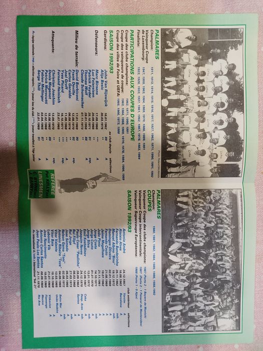 Programa de jogo Union Luxembourg FC Porto 1992/93 taça campeões