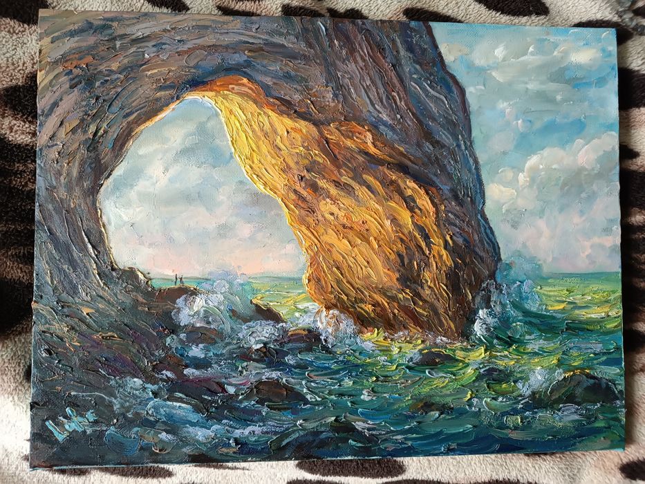 Картина маслом- Маннпорт. Море.Скала. Клод Моне