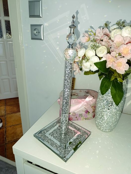 Stojak na papier srebrny lustrzany z kryształkami Glamour błyszczący