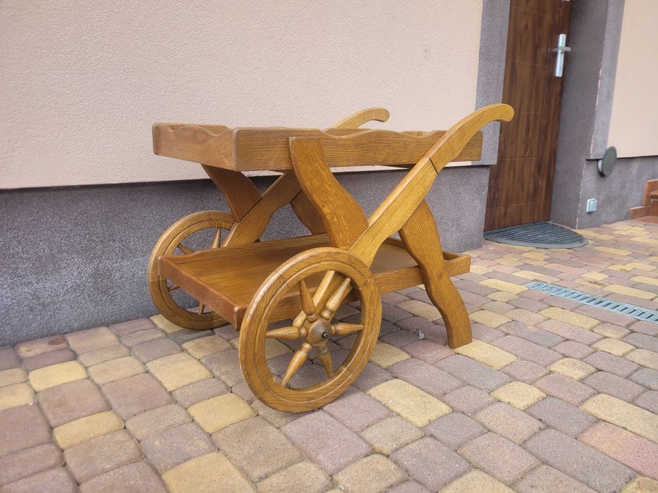 Stolik Barek Na kółkach Drewniany Dębowy
