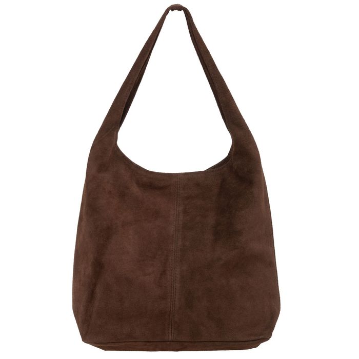 VERA PELLE torebka damska zamszowa worek z suwakiem V726 c.brązowa