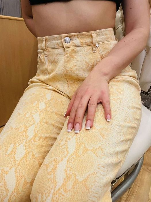 Spodnie dzwony wężowe żółte elastyczne wysoki stan vintage HIS s m