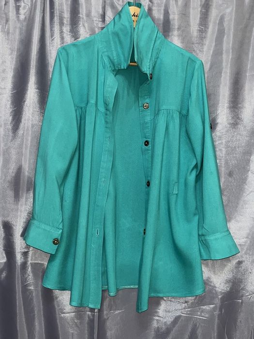 Рубашка бирюзовая коричневая 152, топ черн 158