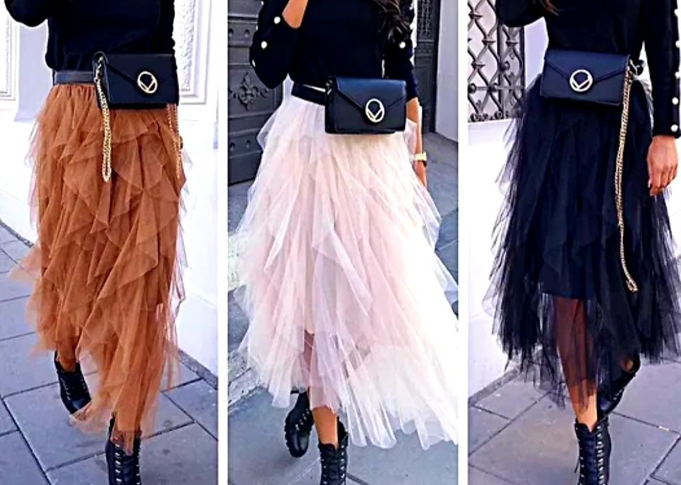 Spódnica tiul falbana zwiewna,  wiosna,wesele