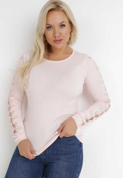 Różowa bluzka sweterek rozmiar M zdobiona koronką i cyrkoniami