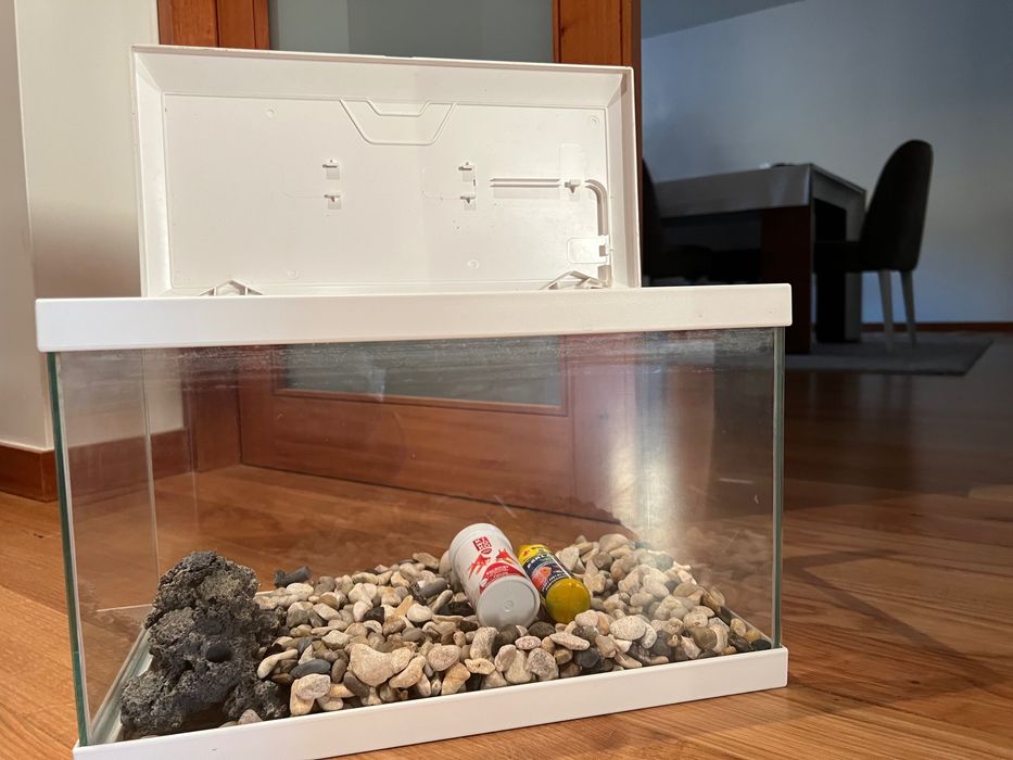 Aquário em vidro ~15L com tampa branca – Bom estado