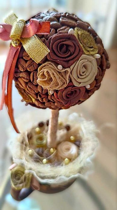 Сувенір ручної роботи топіарій «Кавове дерево» Висота 20см Діаметр 8см