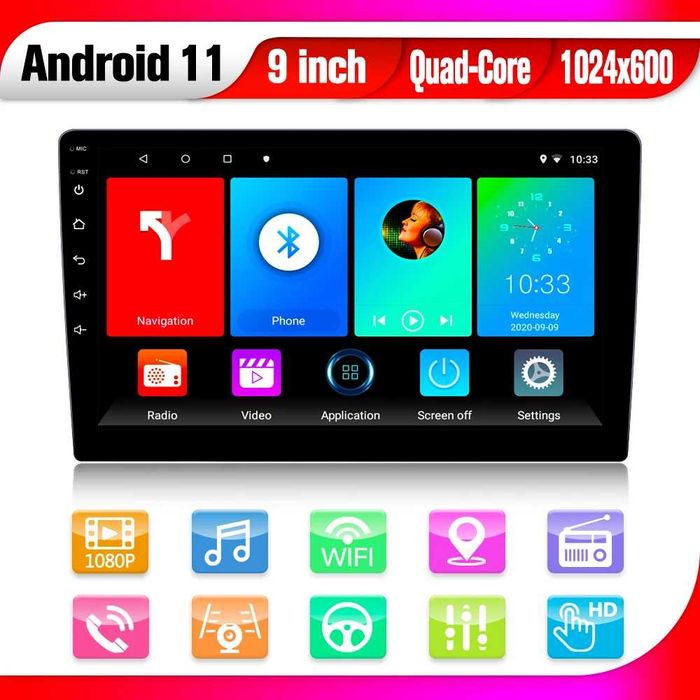 Rádio carro 2DIN LCD Touch 9''Android GPS Bluetooth USB WIFI 32GB NOVO