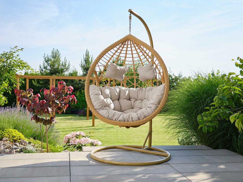 FOTEL Wiszący Bujany Ogrodowy Kosz HUŚTAWKA Kokon PREMIUM + Poduszki