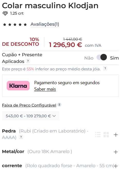 Pendente de ouro e pedra de rubi