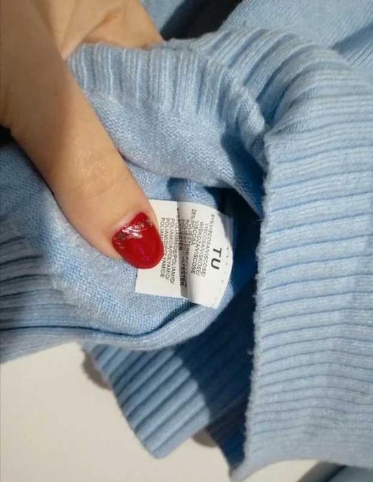Sweter sweterek niebieski błękitny baby blue złocony xs s m