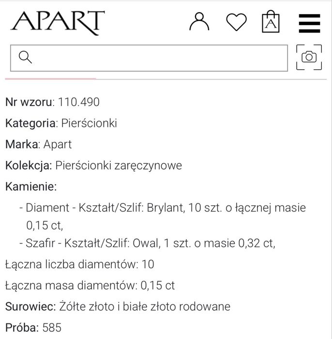 Złoty pierścionek z szafirem i diamentami