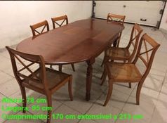 Mesa em cerejeira e 6 cadeiras de cerejeira e palhinha