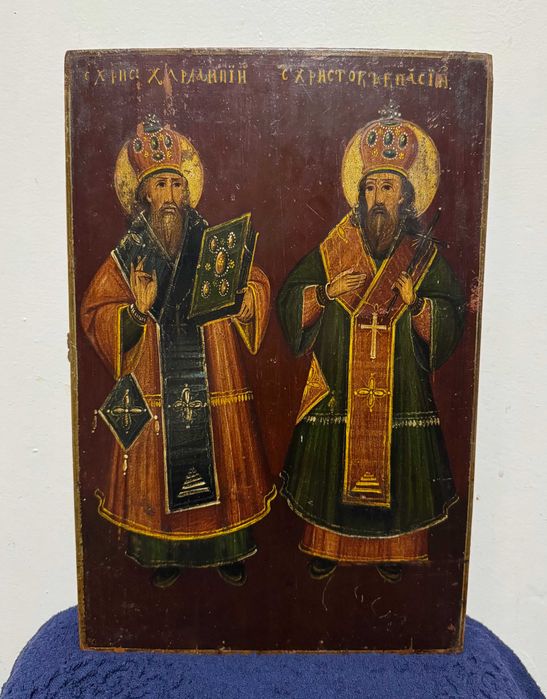 Старовинна Ікона Святі Харлампій та Власій 39х26х2 см (дерево) XIXст