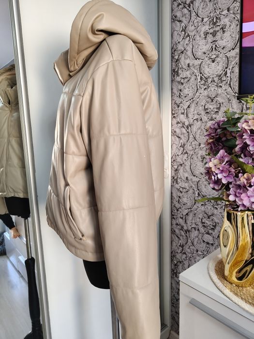 Kurtka Eco skóra ciepła oversize beżowa pikowana  xl hause