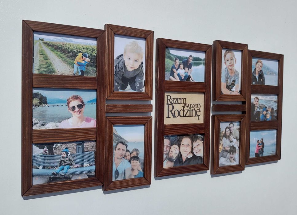 Drewniana Multirama Ramka na 12 zdjęć 10x15 cm Galeria ścienna ORZECH