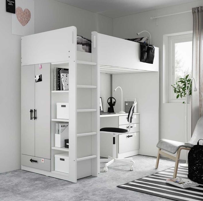 Cama Alta IKEA SMÅSTAD com Secretária de 4 gavetas e Roupeiro