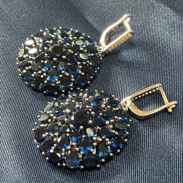 Brincos prata 925 blue stone medida 4,5 cm