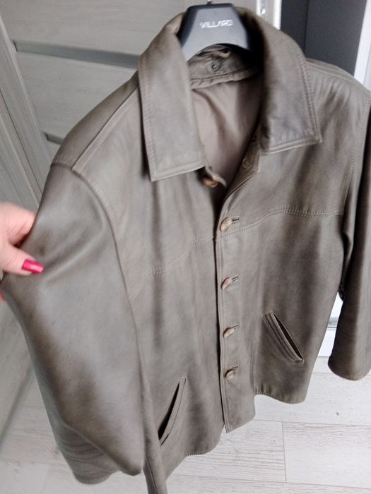 Męska kurtka z skóry skórzana szara skora oliwkowa wiosenna L XL