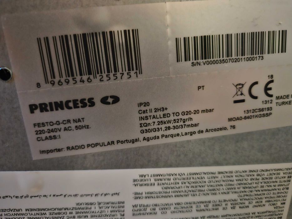 Placa gas natural Princess