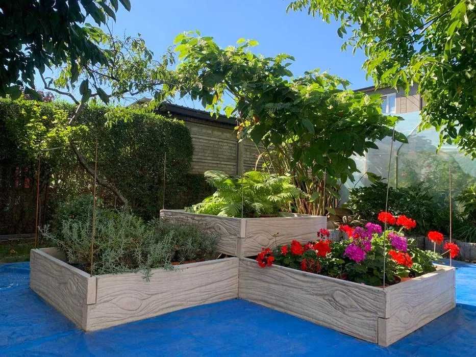 warzywnik, rabat, murek, grządka podwyższana, donica, betonowe drewno