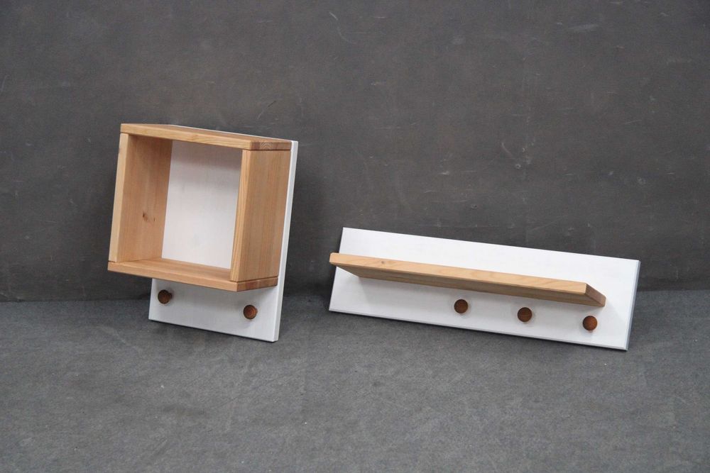 PÓŁKA drewniana sosnowa biała wieszak 28/60x19 cm BGM24.pl B 8238