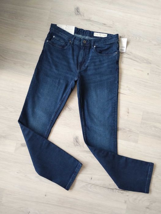 Męskie spodnie jeansy slim fit granatowe W34 L32