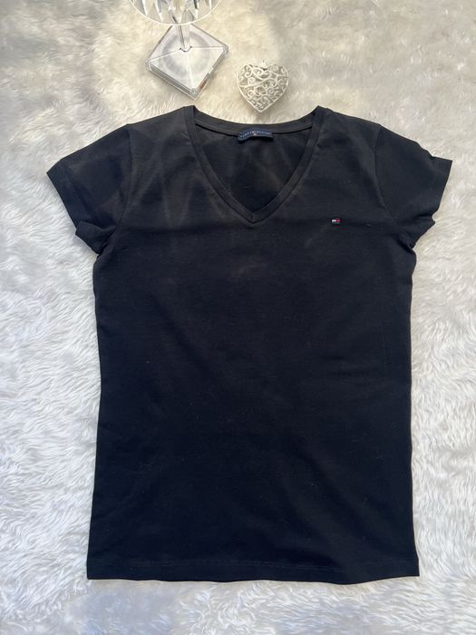 Nowa koszulka T-shirt Tommy Hilfiger V-neck serek czarna krótki rękaw