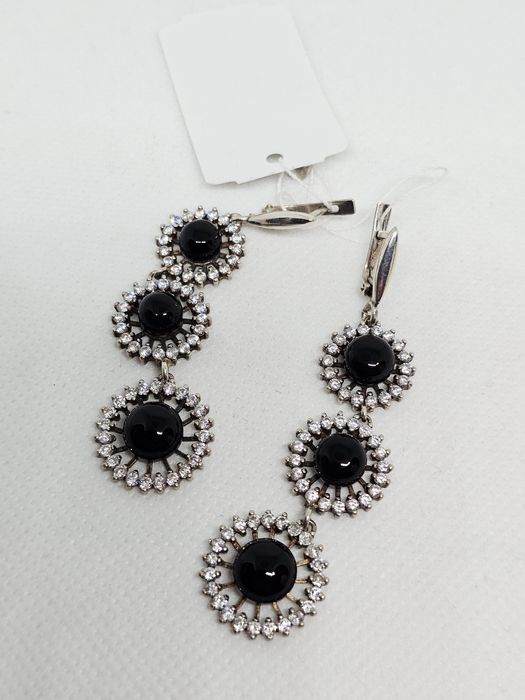 Срібні кульчики, сережки вставками Агат