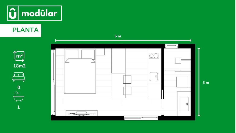 Casas Móveis Modulares - T0 18m² - T1 27m² - T2 36m²